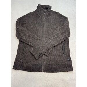 Relwen Sweater Mens XL Brown Wool Nylon Full Zip Mock Neck Knit Thumbholes